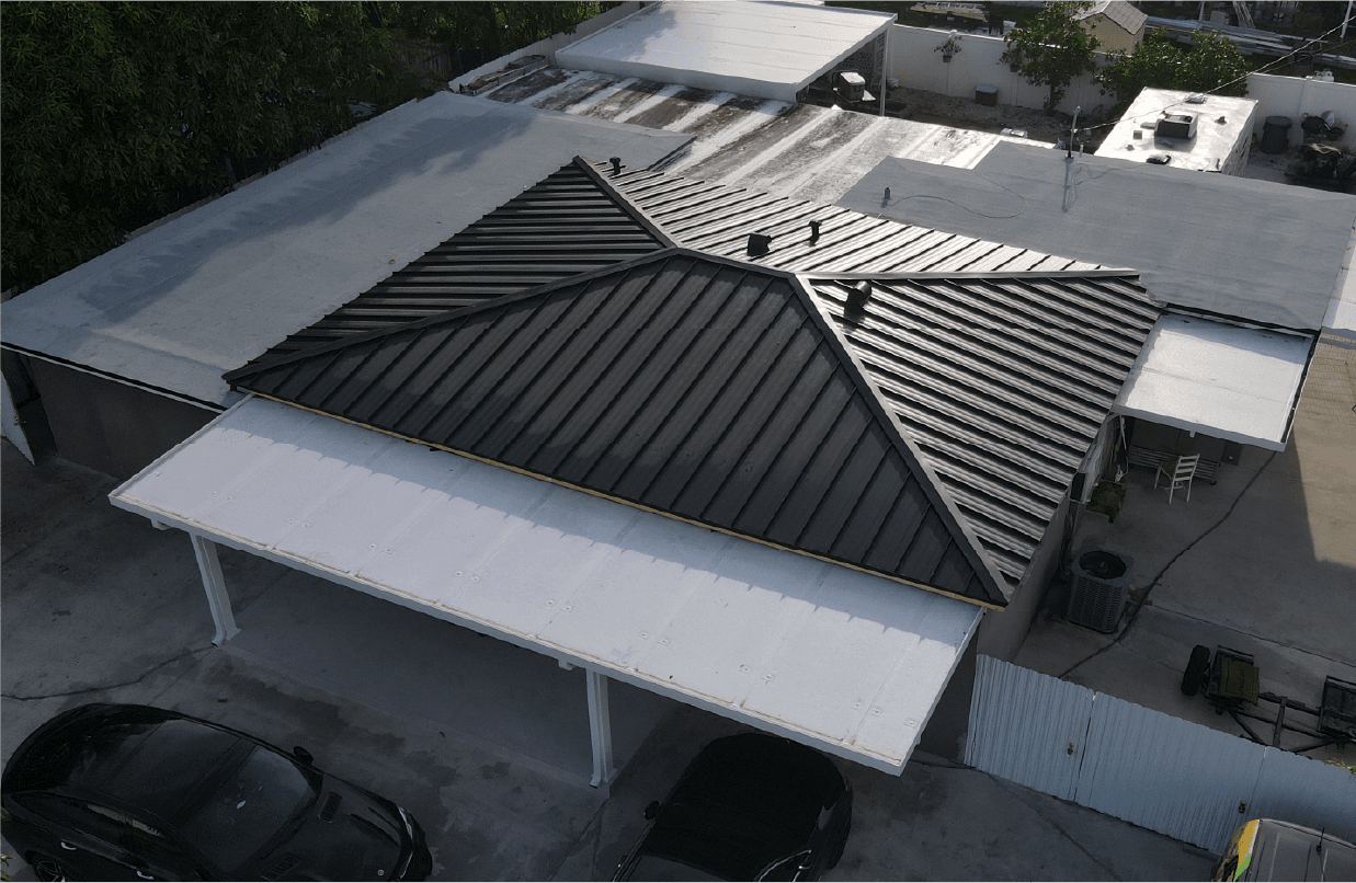 House metal gray roof